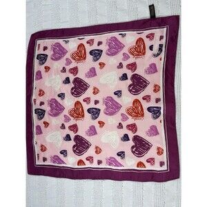 COACH scarf 53cm 20″ square silk logo pattern purple Pink Hearts